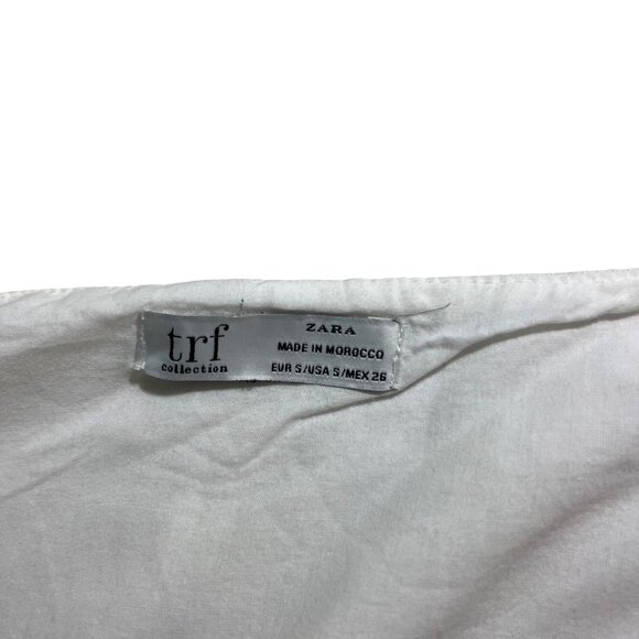 Trf white linen blend shirt button front crop length short sleeve S - Picture 3 of 7